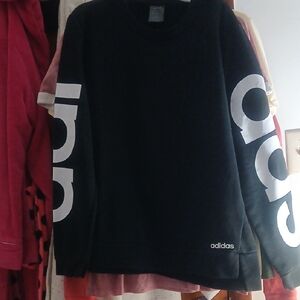 Adidas Men's Black Crewneck Sweater with White Logo